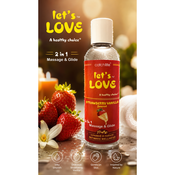 Ulei masaj si Gel Masaj Lubrifiant Nature Body Let's Love Capsuni Vanilie, 100 ml